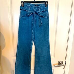 Blue Flare Wide Leg Jeans with Denim Tie